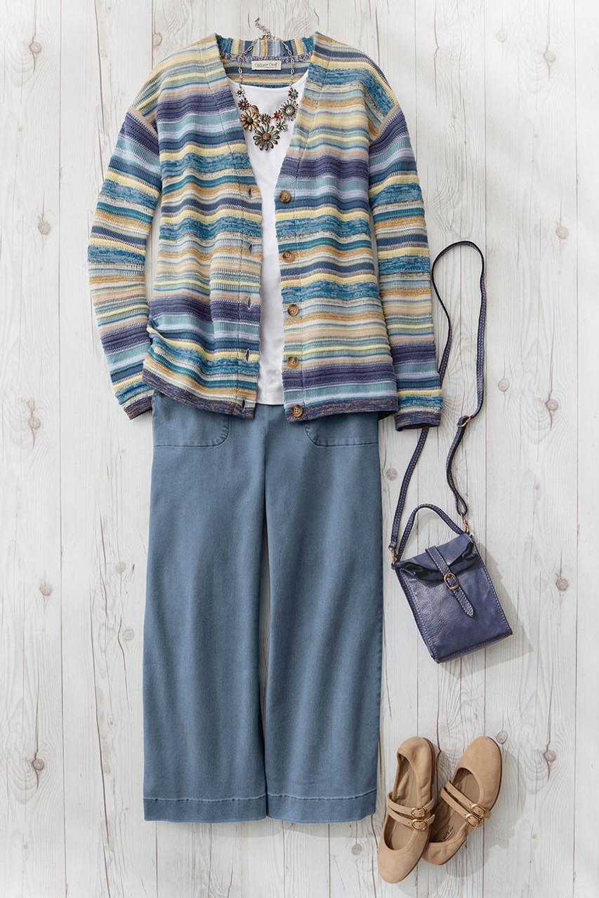 ★on&on★ Stripe Color Mix Cardigan NEK4SD250 Black and Cream Checkered and Stripe Print Cardigan | Lime