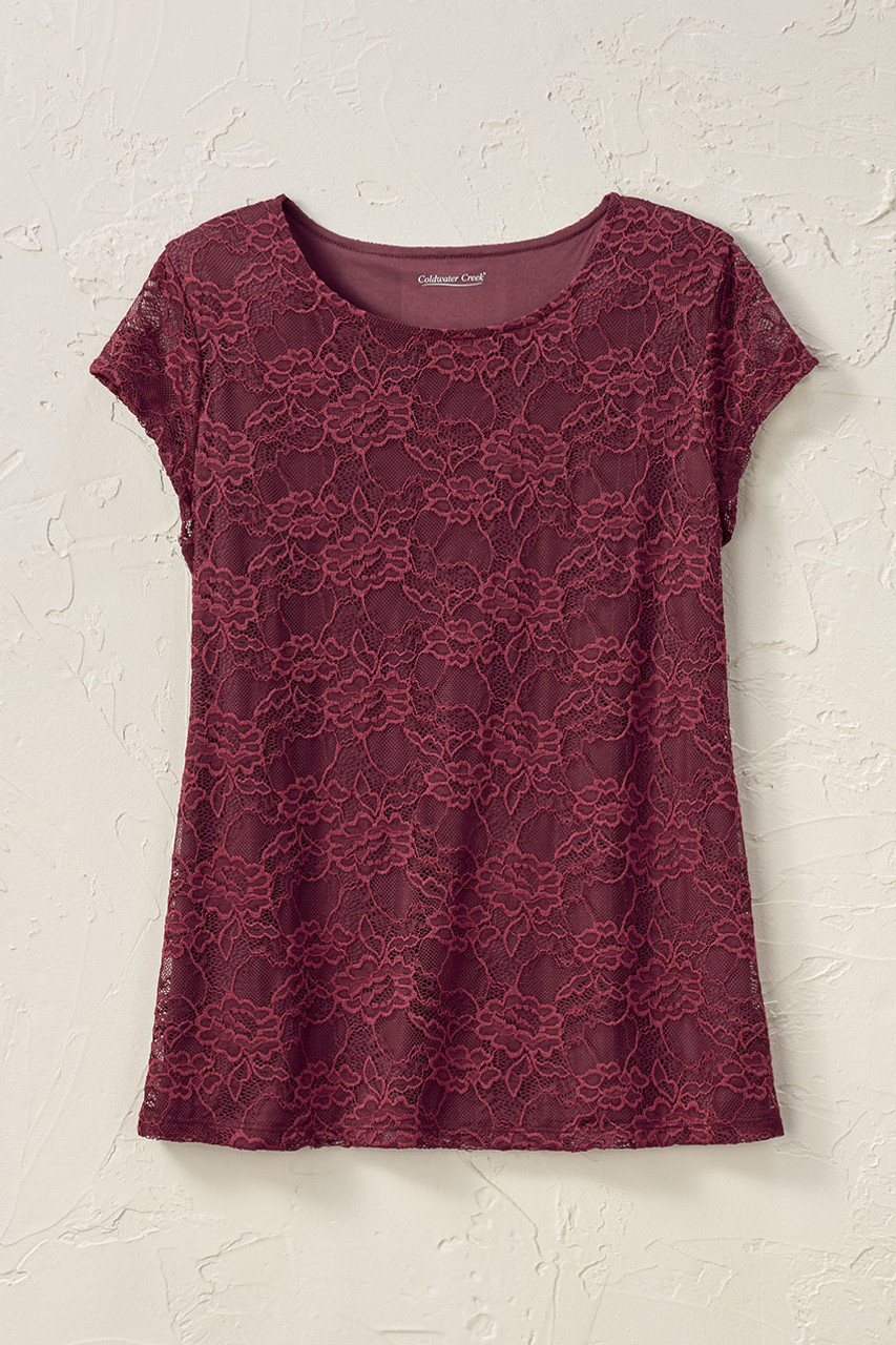 Cap-Sleeve Stretch Lace Tee - Coldwater Creek