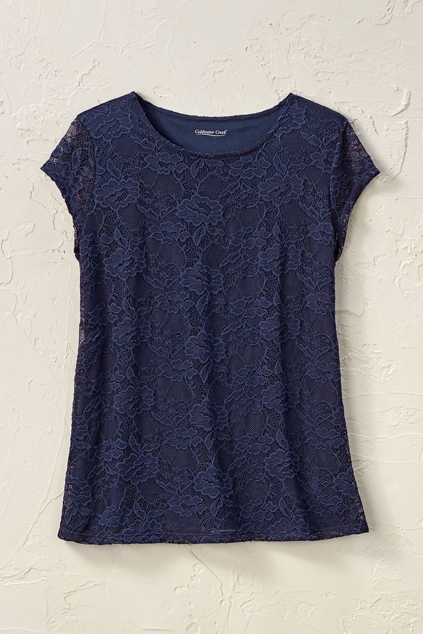 Cap-Sleeve Stretch Lace Tee - Coldwater Creek