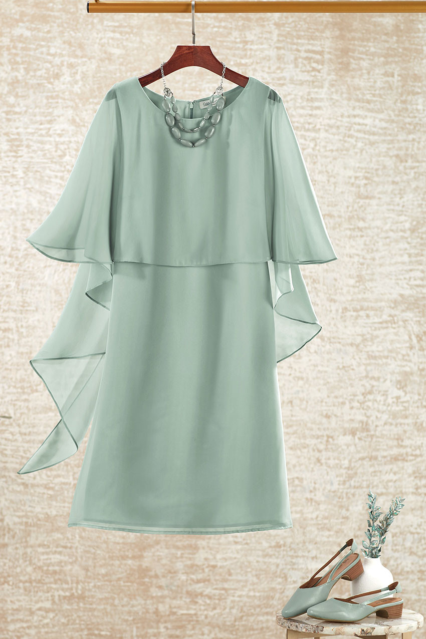 Charisma Chiffon Capelet Dress - Frosted Thyme - 10 - Regular