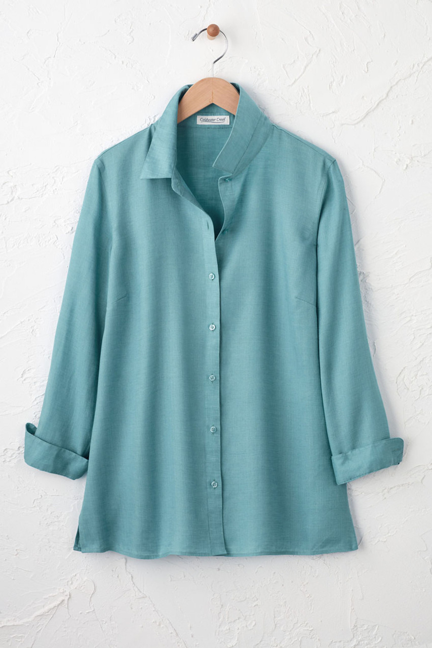 トップス Linen border long sleeves Easy-Care Linen Big Shirt - Coldwater Creek