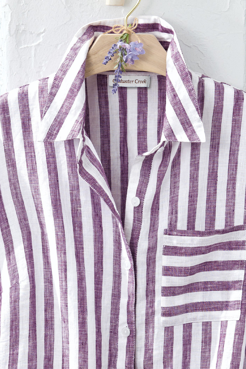 Bayside Stripe Linen Big Shirt - Coldwater Creek