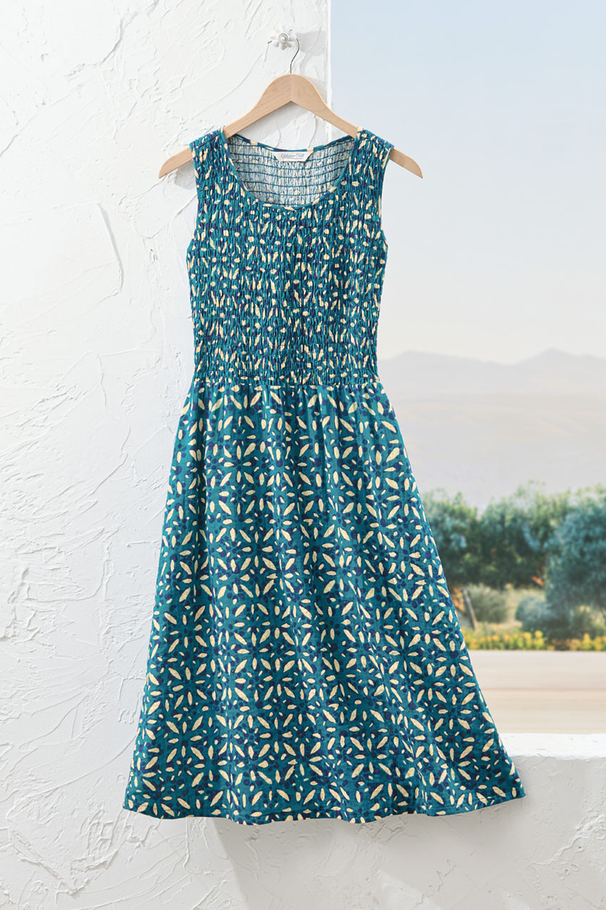 Batik Dreams Smocked Gauze Dress - Deep Lagoon Multi - PM - Petite