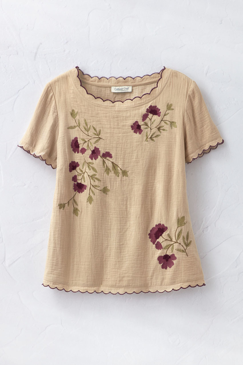 Florentine Embroidered Gauze Top - Coldwater Creek