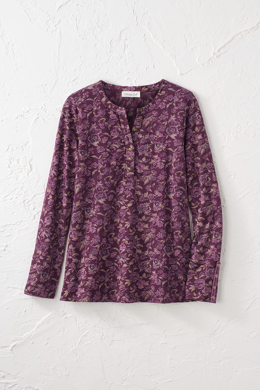 Prairie Floral Henley Tee - Coldwater Creek