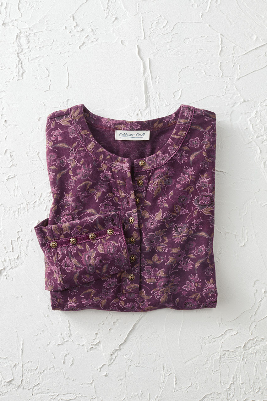 Prairie Floral Henley Tee - Coldwater Creek