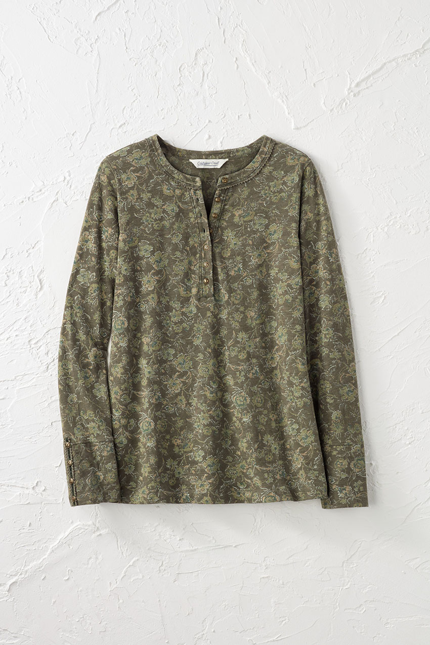 Prairie Floral Henley Tee - Coldwater Creek