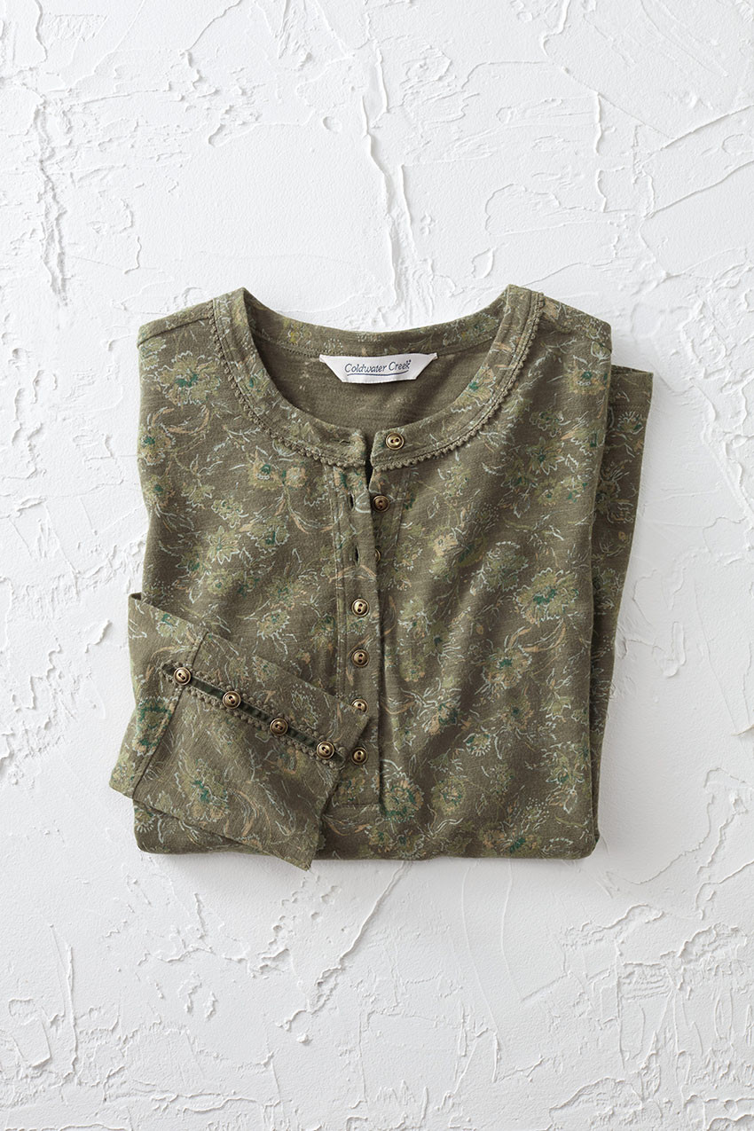 Prairie Floral Henley Tee - Coldwater Creek