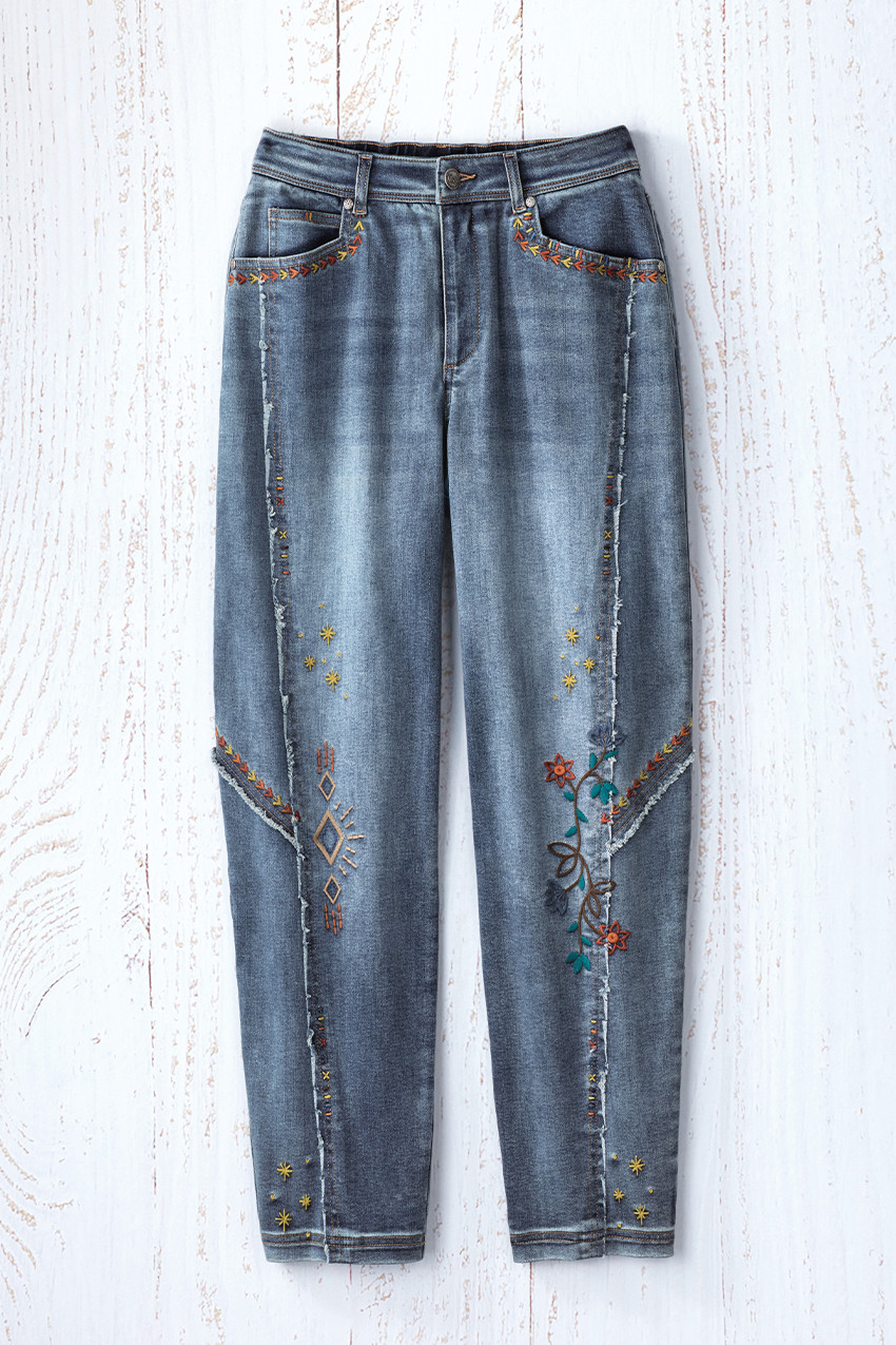 Embroidered Lantern-Leg Jeans - Coldwater Creek