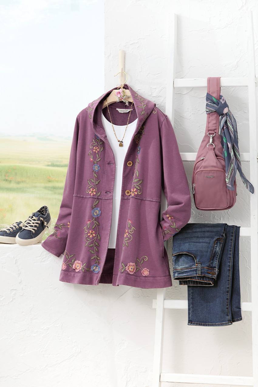 Embroidered Fleece Swing Cardigan - Coldwater Creek