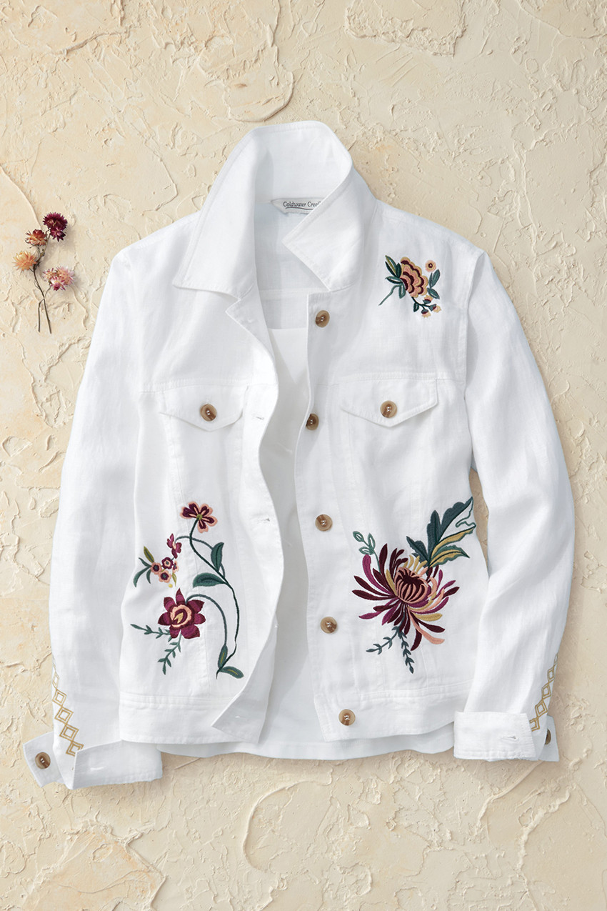 Coldwater Creek 花柄刺繍ジャケット Embroidered Journeys Linen Jacket - Coldwater Creek
