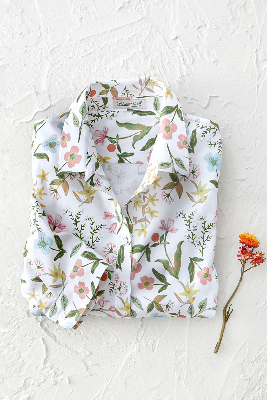 Morning Glory 3/4 Sleeve No-Iron Shirt - Coldwater Creek