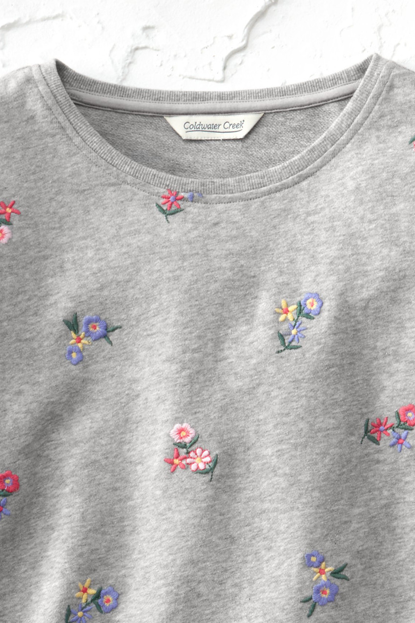Tossed Flowers Short-Sleeve Sweatshirt - Coldwater Creek