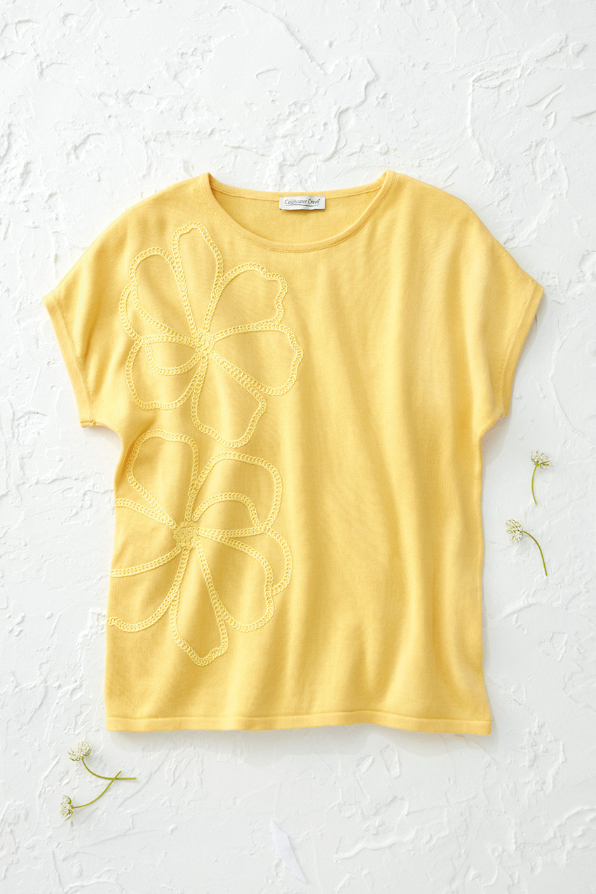 Floral Thread Short-Sleeve Sweater - Coldwater Creek