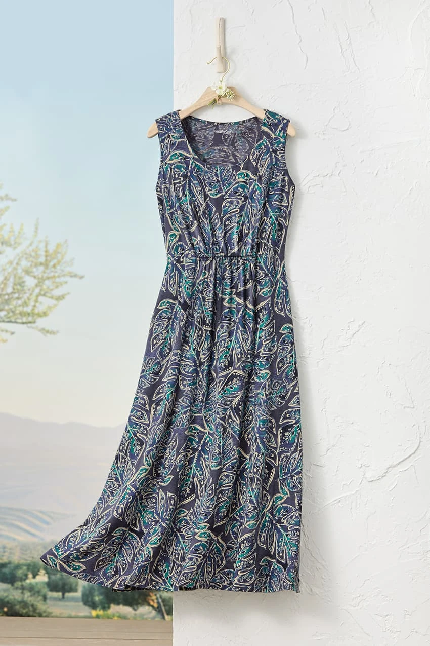 midi coldwater creek dresses Botanical Escape Knit Midi Dress - Slate Grey Multi - PS