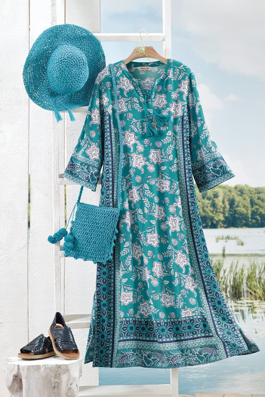 Mixed Print Caftan Dress - Coldwater Creek