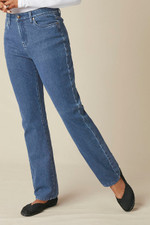 Knit Denim High Rise Straight-Leg Jeans