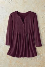 Pintucked Knit Henley A-line Tunic