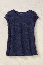 Cap-Sleeve Stretch Lace Tee
