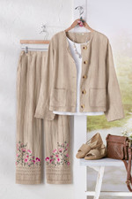 Cropped Linen Button-Front Jacket