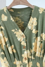 Button-Front Floral Knit Dress