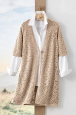 Open Stitch Elbow-Sleeve Cardigan