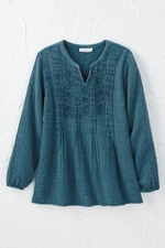 Vintage-Wash Gauze Embroidered Tunic