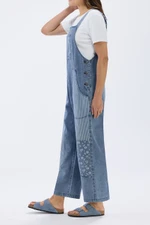 Mix Print Denim Overalls