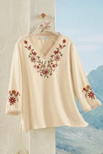 Floral Embroidered Gauze Blouse