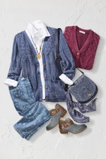 Vintage-Wash Cable Knit Cardigan
