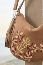 Floral Embroidered Suede Hobo