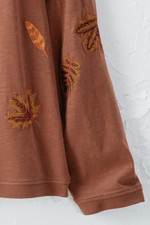Embroidered Leaves Slub Knit Button Tee