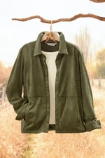Stretch Faux Suede Shirt Jacket