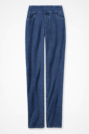 Knit Denim Mid Rise Slim-Leg Jeans
