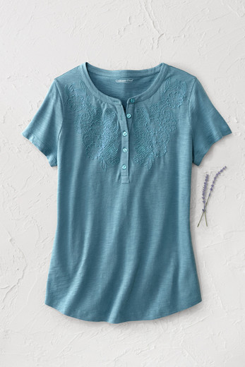 Prairie Floral Henley Tee - Coldwater Creek
