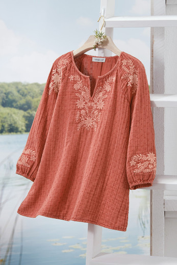 Luisa Embroidered Gauze Top - Coldwater Creek