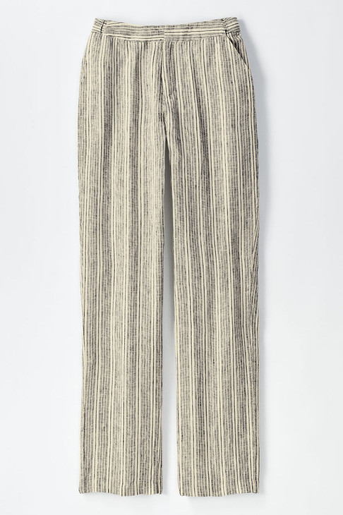 Striped Stretch-Waist Linen Pants