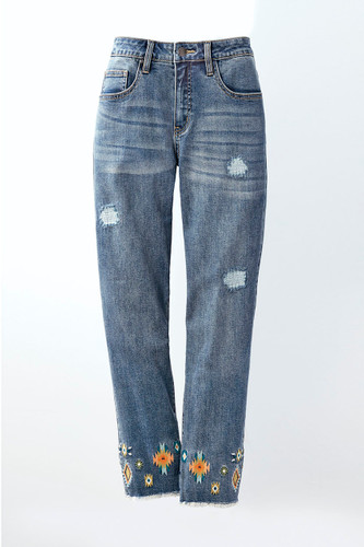 Women's Floral Embroidered Slim Leg Ankle Jeans - Medium Wash - 4