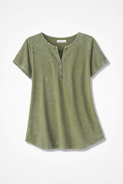 Short-Sleeve Vintage-Wash Seamed Tunic