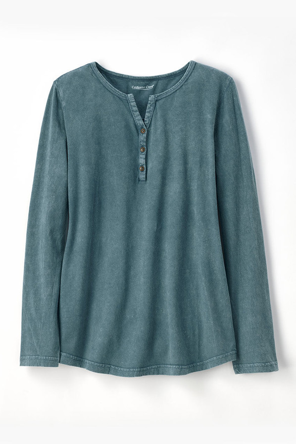 Vintage-Wash Solid Long-Sleeve Henley