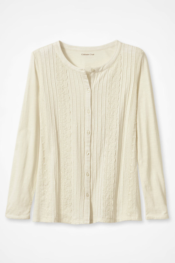 Pintucks and Lace Knit Top