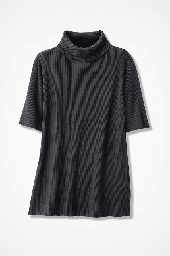 Elbow-Sleeve Ribbed Turtleneck