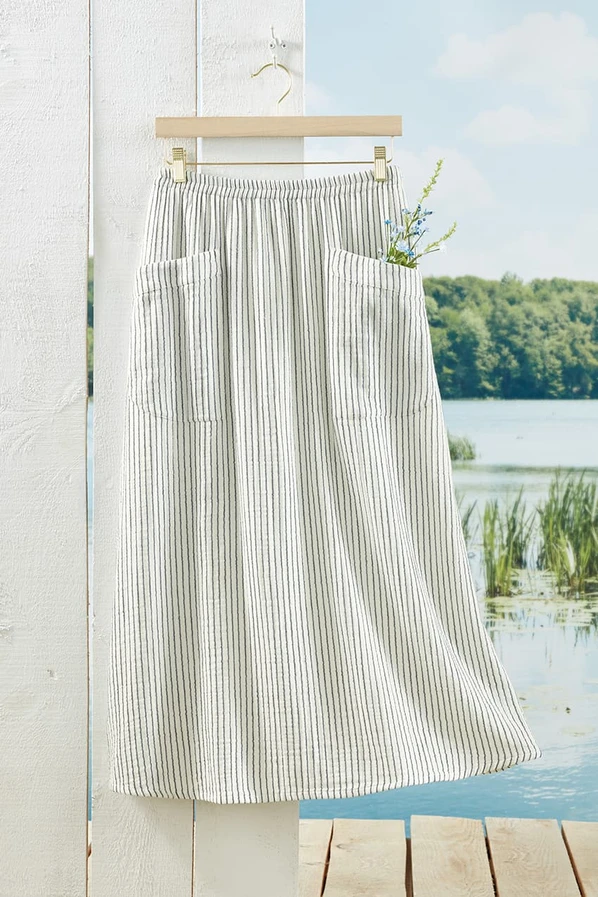 Striped Gauze Pocket Skirt
