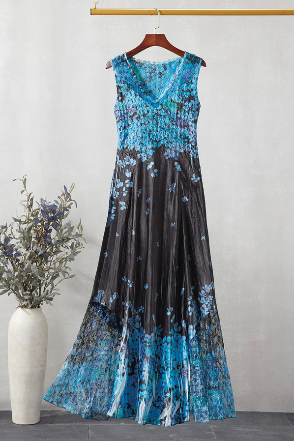 Blue Hydrangea Charmeuse Dress by Komarov