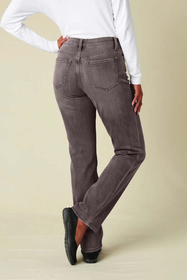 Knit Denim High Rise Straight-Leg Jeans