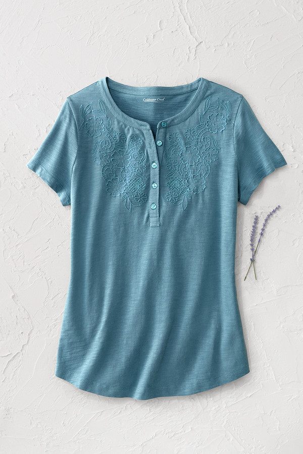 Open Mind Eyelet Henley - Coldwater Creek