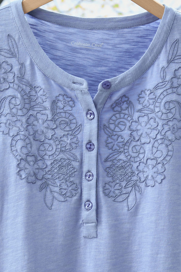 Open Mind Eyelet Henley - Coldwater Creek