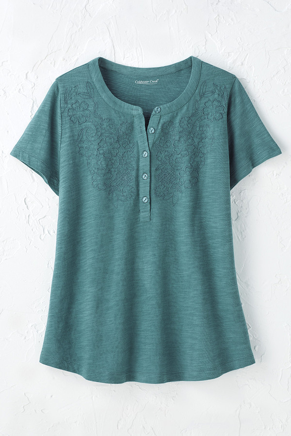 Open Mind Eyelet Henley - Coldwater Creek