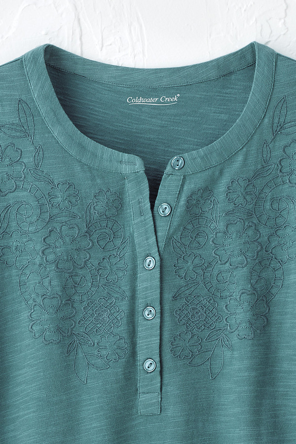 Open Mind Eyelet Henley - Coldwater Creek