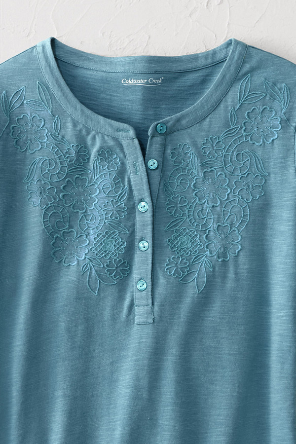 Open Mind Eyelet Henley - Coldwater Creek